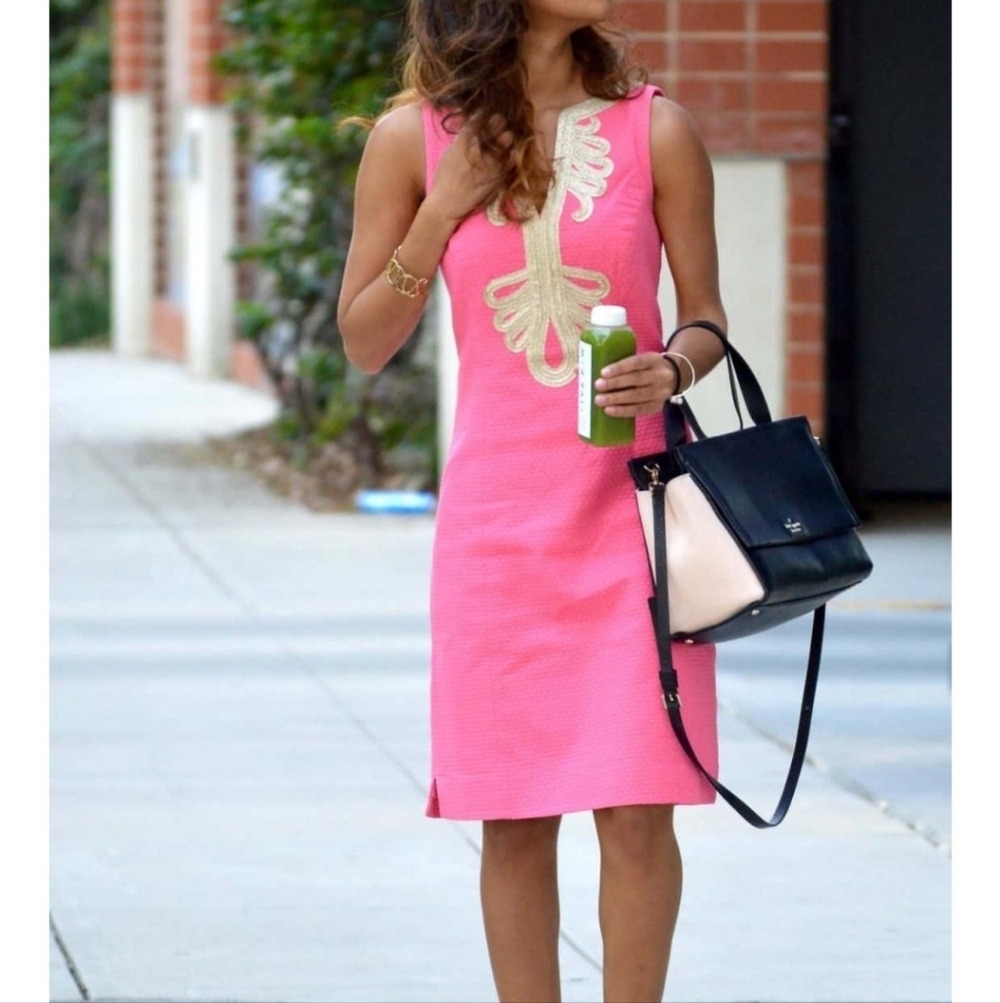 Lilly Pulitzer Womens Shift Sleeveless Dress Pink w/Gold Trim Sz 12 Resortwear - Picture 13 of 13